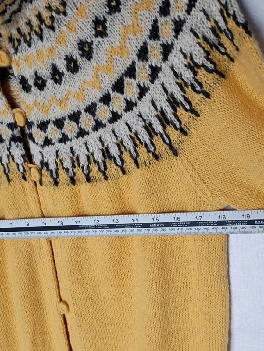 Yellow Fair Isle Yoke Button-Front Cardigan Sweater - Picture 6 of 8